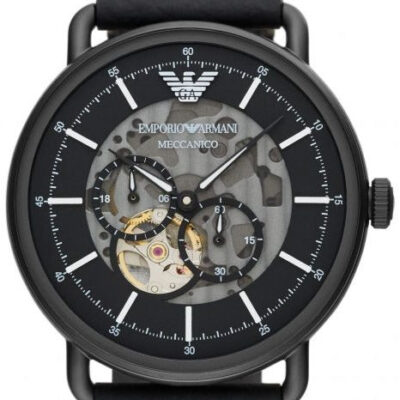Emporio Armani Aviator Chronograph Black Dial Black Leather Strap Watch For Men - AR60028